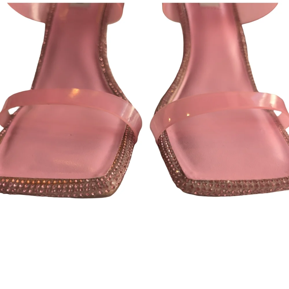 STEVE MADDEN Pending Pink Embellished Translucent Strap Stiletto Sandal Size 8